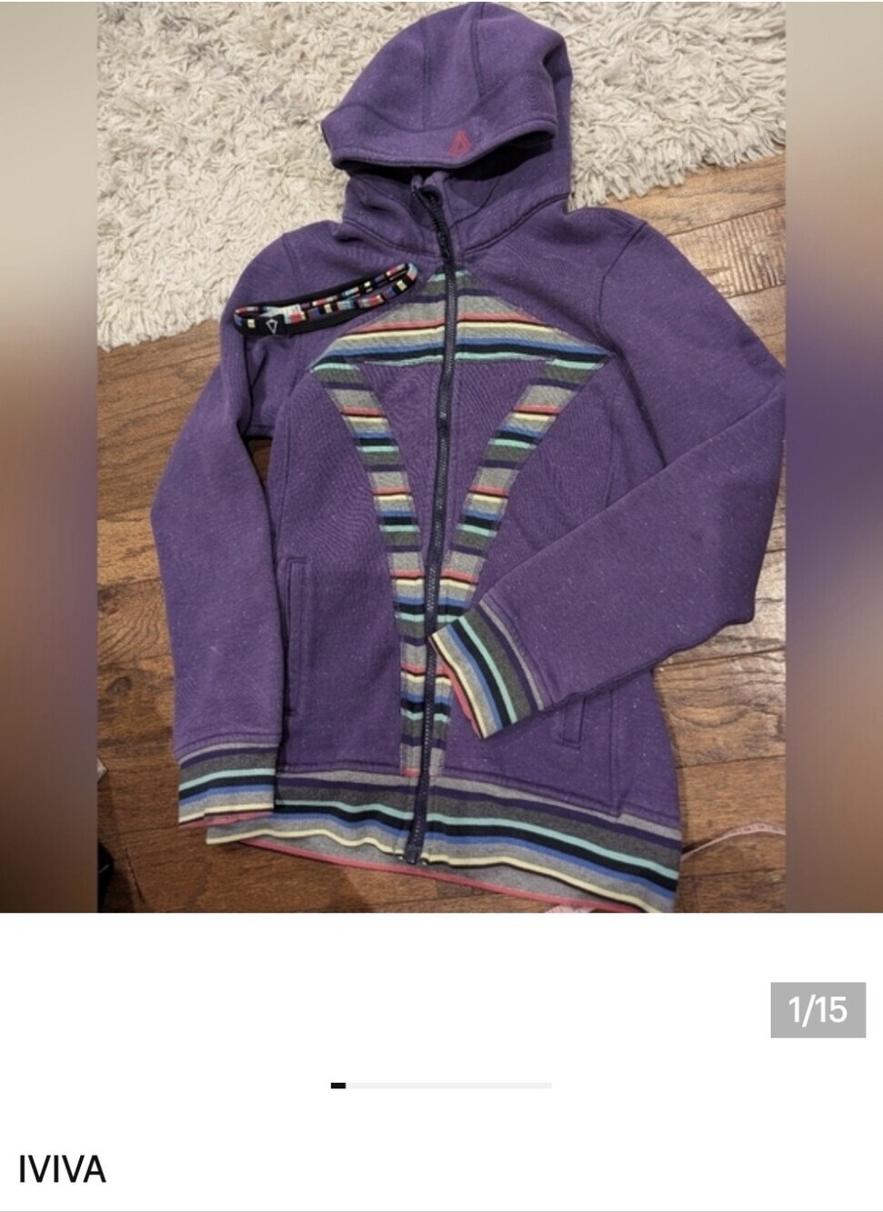 IVIVVA purple stripe sparkle Scuba Zip Hoodie & Headband Size 14